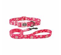 Olahibi Dog Collar and Leash Combo Set, Floral Pattern, Polyester Material, 150CM Matching Leash, for Large Dogs.(L, Pink Daisy)