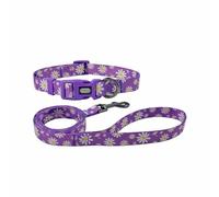 Olahibi Dog Collar and Leash Combo Set, Floral Pattern, Polyester Material, 150CM Matching Leash, for Small Dogs.(S, Purple Daisy)
