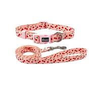 Olahibi Dog Collar and Leash Set, Cute Cherry Pattern, Polyester Material, 5ft Leash, for Medium Dogs.(M,Pink Cherry)
