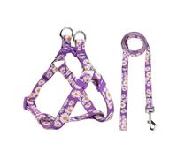 Olahibi Harness and Leash Set, Floral Pattern, 150CM Matching Leash, No Pull, Easy Wear for Medium Dogs.(M, Purple Daisy)