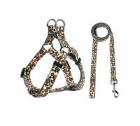 Olahibi Harness and Leash Set, Leopard Pattern, 150CM Matching Leash, No Pull, Easy Wear for Small Dogs.(S, Brown Leopard)