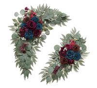 Olalaka Burgundy & Navy Blue Artificial Flower Swag (Set of 2), Large (35.43"L x 14.56"W) & Small (24.80"L x 12.99"W), U-Shape, Indoor/Outdoor, Wedding & Festival Decor