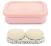 OLAMAR Solid Shampoo Bar Holder,Silicone Travel Soap Case,Enhanced Leak Proof Soap Container with Drainage Layer Soap Holder, Suitable for Bathroom,Camping and Gym (Pink, Large)