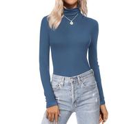 Olankaro Women's Turtlenecks Thermal Underwear Shirts Long Sleeve Slim Fit Soft T Shirt Base Layer, Blue, M