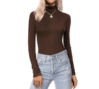 Olankaro Women's Turtlenecks Thermal Underwear Shirts Long Sleeve Slim Fit Soft T Shirt Base Layer, Brown, S