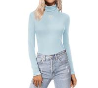 Olankaro Women's Turtlenecks Thermal Underwear Shirts Long Sleeve Slim Fit Soft T Shirt Base Layer, Light Blue, M