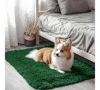 OLANLY 2x3 Machine Washable Small Bedside Rug, Soft Fluffy Shaggy Entryway Throw Rugs for Bedroom, Living Room, Indoor Floor Carpet for Kids Girls Boy, Nursery Rooms, Home Decor Aesthetic, Dark Green