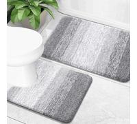 OLANLY Bathroom Rug Set 2 Piece, Soft Absorbent Microfiber Bath Mats and U-Shaped Contour Toilet Rug, Non-Slip, Machine Wash Dry, Plush Shaggy Bath Mats for Bathroom (24"x16"+24"x20", Light Grey)
