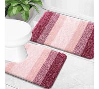 OLANLY Bathroom Rug Set 2 Piece, Soft Absorbent Microfiber Bath Mats and U-Shaped Contour Toilet Rug, Non-Slip, Machine Wash Dry, Plush Shaggy Bath Mats for Bathroom (24"x16"+24"x20", Red)