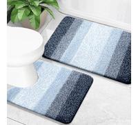 OLANLY Bathroom Rug Set 2 Piece, Soft Absorbent Microfiber Bath Mats and U-Shaped Contour Toilet Rug, Non-Slip, Machine Wash Dry, Plush Shaggy Bath Mats for Bathroom (24"x16"+24"x20", Dark Blue)