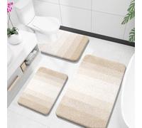 OLANLY Bathroom Rugs Sets 3 Piece, Soft Absorbent Microfiber Bath Mats and U-Shaped Contour Toilet Rug, Plush Shaggy Bath Mat Set for Bathroom (36"x24"+24"x16"+24"x20", Light Beige)