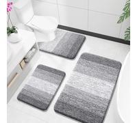 OLANLY Bathroom Rugs Sets 3 Piece, Soft Absorbent Microfiber Bath Mats and U-Shaped Contour Toilet Rug, Plush Shaggy Bath Mat Set for Bathroom (36"x24"+24"x16"+24"x20", Grey)