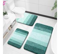 OLANLY Bathroom Rugs Sets 3 Piece, Soft Absorbent Microfiber Bath Mats and U-Shaped Contour Toilet Rug, Plush Shaggy Bath Mat Set for Bathroom (36"x24"+24"x16"+24"x20", Blackish Green)