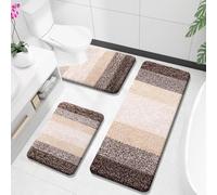 OLANLY Bathroom Rugs Sets 3 Piece, Soft Absorbent Microfiber Bath Mats and U-Shaped Contour Toilet Rug, Plush Shaggy Bath Mat Set for Bathroom (47"x20"+24"x16"+24"x20", Brown)