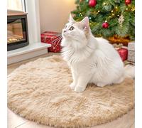 OLANLY Beige Round Rugs for Bedroom - Machine Washable, 2x2 Feet Circle Area Rugs for Living Room, Soft and Fluffy Shaggy Carpet for Teen Girls and Boys, Nursery Rooms, Dorms, Home Decor Aesthetic