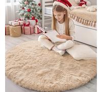OLANLY Beige Round Rugs for Bedroom - Machine Washable, 4x4 Feet Circle Area Rugs for Living Room, Soft and Fluffy Shaggy Carpet for Teen Girls and Boys, Dorms, Nursery Rooms, Home Decor Aesthetic