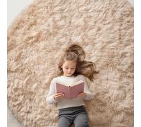 OLANLY Beige Round Rugs for Bedroom - Machine Washable, 6x6 Feet Circle Area Rugs for Living Room, Soft and Fluffy Shaggy Carpet for Teen Girls and Boys, Dorms, Nursery Rooms, Home Decor Aesthetic