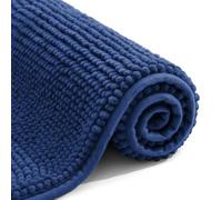 OLANLY Chenille Bath Mat, 40 x 60 cm, Extra Soft Non Slip Bathroom Mat, Super Absorbent Fluffy Bath Mats for Bathroom Floor, Machine-Washable Dry Bath Rug Foot Mat, Navy Blue