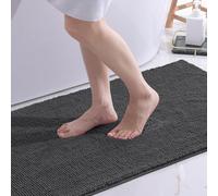 OLANLY Chenille Bath Mat, 60 x 90 cm, Extra Soft Non Slip Bathroom Mat, Super Absorbent Fluffy Bath Mats for Bathroom Floor, Machine-Washable Dry Bath Rug Foot Mat, Dark Grey