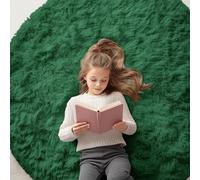 OLANLY Dark Green Round Rugs for Bedroom - Machine Washable, 15x10cm Circular Rugs for Living Room, Soft Fluffy Shaggy Rug for Teen Girls Boys, Dorms,