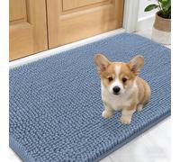 OLANLY Dog Door Mat for Muddy Paws 30x17, Absorbs Moisture and Dirt, Absorbent Non-Slip Washable Doormat, Quick Dry Chenille Mud Mat for Dogs, Entry Indoor Entryway Carpet for Inside Floor, Airy Blue