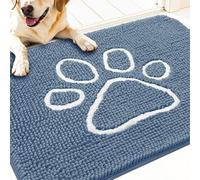 OLANLY Door Mat for Muddy Dog Paws 30x20, Absorbent Chenille Doormat with Paw Print Design, Non-Slip Washable Doormat for Indoor Entryway, Quick-Dry Pet Bed Mats for Dirty Dogs, Airy Blue and White