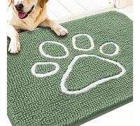 OLANLY Door Mat for Muddy Dog Paws 30x20, Absorbent Chenille Doormat with Paw Print Design, Non-Slip Washable Doormat for Indoor Entryway, Quick-Dry Pet Bed Mats for Dirty Dogs, Olive Green and White