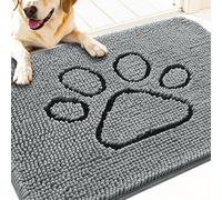 OLANLY Door Mat for Muddy Dog Paws 30x20, Ultra Absorbent Chenille Mud Doormat with Paw Print Design, Non-Slip Washable Doormat for Indoor Entryway, Quick-Dry Pet Bed Mats for Dirty Dogs, Grey