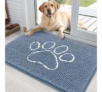 OLANLY Door Mat for Muddy Dog Paws 36x24, Absorbent Chenille Doormat with Paw Print Design, Non-Slip Washable Doormat for Indoor Entryway, Quick-Dry Pet Bed Mats for Dirty Dogs, Airy Blue and White