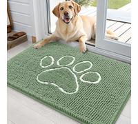 OLANLY Door Mat for Muddy Dog Paws 36x24, Absorbent Chenille Doormat with Paw Print Design, Non-Slip Washable Doormat for Indoor Entryway, Quick-Dry Pet Bed Mats for Dirty Dogs, Olive Green and White