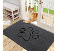 OLANLY Door Mat for Muddy Dog Paws 48x30, Absorbent Chenille Doormat with Paw Print Design, Non-Slip Washable Doormat for Indoor Entryway, Quick-Dry Pet Bed Mats for Dirty Dogs, Dark Grey and Black