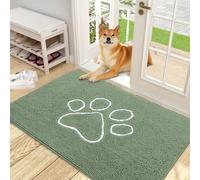 OLANLY Door Mat for Muddy Dog Paws 48x30, Absorbent Chenille Doormat with Paw Print Design, Non-Slip Washable Doormat for Indoor Entryway, Quick-Dry Pet Bed Mats for Dirty Dogs, Olive Green and White