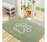 OLANLY Door Mat for Muddy Dog Paws 48x30, Ultra Absorbent Chenille Mud Doormat with Paw Print Design, Non-Slip Washable Doormat for Indoor Entryway, Quick-Dry Pet Bed Mats for Dirty Dogs, Sage Green
