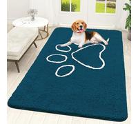 OLANLY Door Mat for Muddy Dog Paws 70x46, Absorbent Chenille Mud Doormat with Paw Print Design, Non-Slip Washable Doormat for Indoor Entryway, Quick-Dry Pet Bed Mats for Dirty Dogs, Atlantic Blue