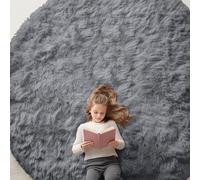 OLANLY Grey Round Area Rugs for Bedroom Machine Washable 2.5x2.4m Soft Fluffy Area Rugs Shaggy Rugs for Teens Girls Boys Nursery Dorm Decor