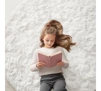 OLANLY Ivory Round Rugs for Bedroom - Machine Washable, 5x5 Feet Circle Area Rugs for Living Room, Soft and Fluffy Shaggy Carpet for Teen Girls and Boys, Dorms, Nursery Rooms, Home Decor Aesthetic