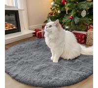OLANLY Light Grey Round Rugs for Bedroom Machine Washable Circle Rugs 3x3 Feet for Living Room, Soft Fluffy Shaggy Rug for Teen Girls and