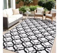 OLANLY Reversible Outdoor Rug 5x8 ft Clearance, Waterproof Plastic Straw Rug, Large Patio Rug with Interlacing Pattern, RV Mat for Patio, Camping, Balcony, Deck, Backyard, Black & White
