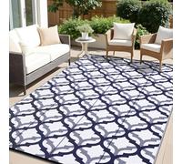 OLANLY Reversible Outdoor Rug 8x10 ft Clearance, Waterproof Outdoor Plastic Straw Rug with Interlacing Pattern, RV Mat for Patio, Camping, Balcony, Deck, Backyard, Navy & White