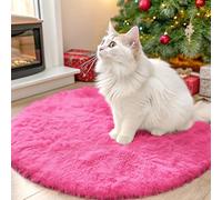 OLANLY - Round Hot Pink Area Rugs for Bedroom Machine Washable, 2x2 Feet for Living Room, Soft Fluffy Rug for Teen Kids Nursery Dorm