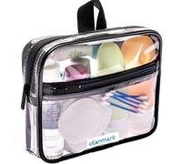 Olanmark Tsa Approved Toiletry Bag with Pocket - 311 Small Quart Size Cosmetic Case for Airport - Clear Makeup Pouch Transparent Plastic Zipper Organizer PVC Clear Travel Bags for Toiletries, Black,