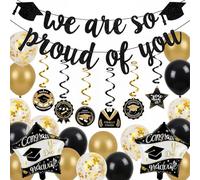 OLANRUN Graduation Decorations, Graduation Decorations 2026 with “We Are So Proud of You" Graduation Banner, 20Pcs Balloons & 6Pcs Congrats Hanging Swirls, Class of 2026 for High School College Party