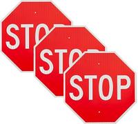 OLANZU 3 Pack Large Stop Signs 24 x 24 Inches - High Intensity Prismatic Aluminum 50 MIL - UV Protected and Weather Resistant - Honeycomb Reflective Stop Signs Traffic,2 Pre-drilled Holes