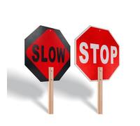 OLANZU Slow/Stop Sign Double Sided 12"x12",0.04 Inch Aluminum with 14”Wooden Handle, Nuts,Wall Mount or Handheld, Rust Proof Traffic Road Signs
