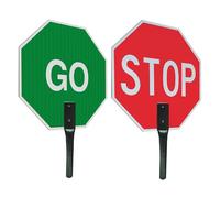 OLANZU Stop/Go Sign Double Sided 18"x18" - 0.06 Inch Aluminum with Metal Handle Nuts, Screws & Wrench- High Intensity Honeycomb Reflective Road Sign - Wall Mount or Handheld, Rust Proof Traffic Road