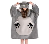 OLAOLA Adult Cat Wearable Blanket Oversized Hoodie with Pockets | Cozy flannel out, thick warm sherpa inside. Original 3D animal style ideal for TV lounging, napping, and walks.