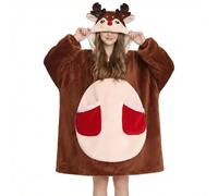 OLAOLA Adult Deer Wearable Blanket Oversized Hoodie with Pockets | Cozy flannel out, thick warm sherpa inside. Original 3D animal style ideal for TV lounging, napping, and walks.