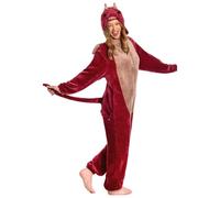 OLAOLA Adult Onesie, Red Dragon Animal Costume, Unisex Onesies Plush Halloween Christmas Cosplay Pajamas Party One-Piece Sleepwear