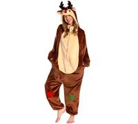 OLAOLA Adult Onesie, Reindeer Animal Costume, Unisex Onesies Plush Halloween Christmas Cosplay Pajamas Party One-Piece Sleepwear