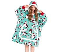 OLAOLA Adult Penguin Print Oversized Wearable Blanket Hoodie Sweatshirt